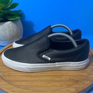 Vans Black Leather Athletic Sneakers Slip-On Perforated Skater Shoes Size 7